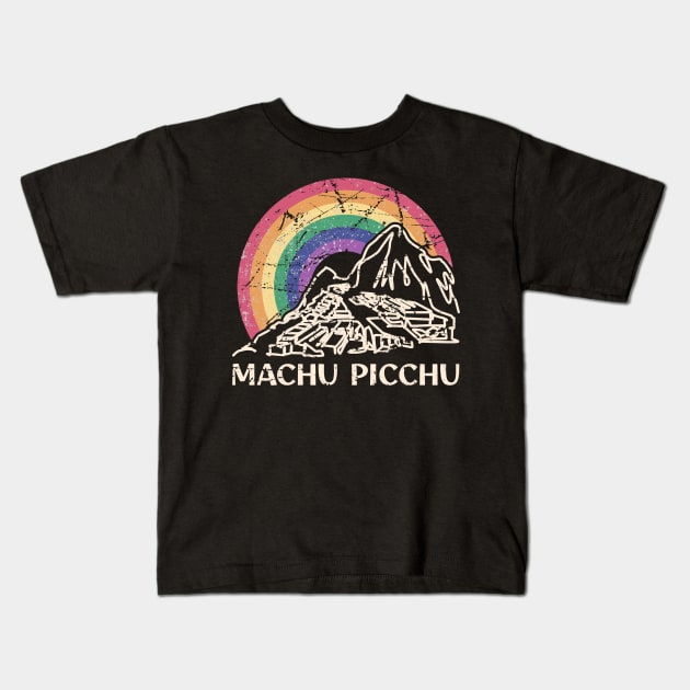 Machu Picchu Vintage Kids T-Shirt by Kahfirabu